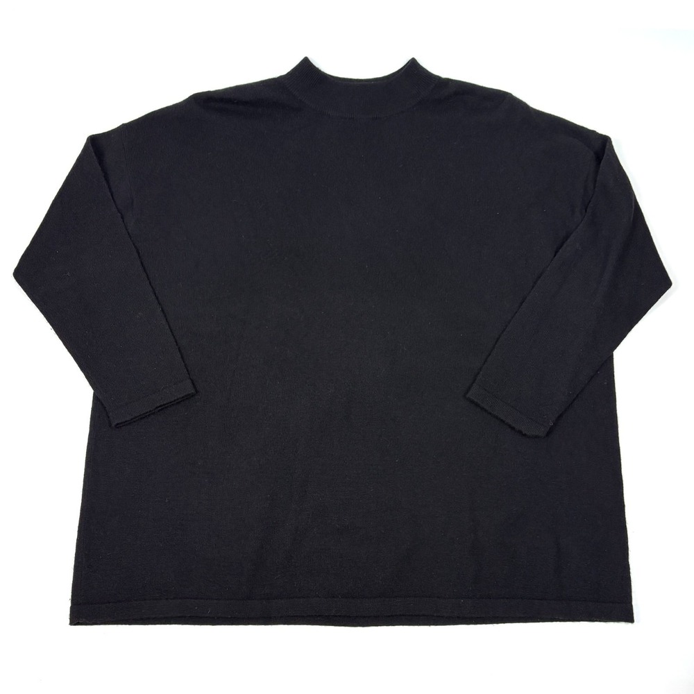 J Jill 100% Cashmere‎ Sweater Womens O/S Black Mock Turtleneck Oversized Lagenlk